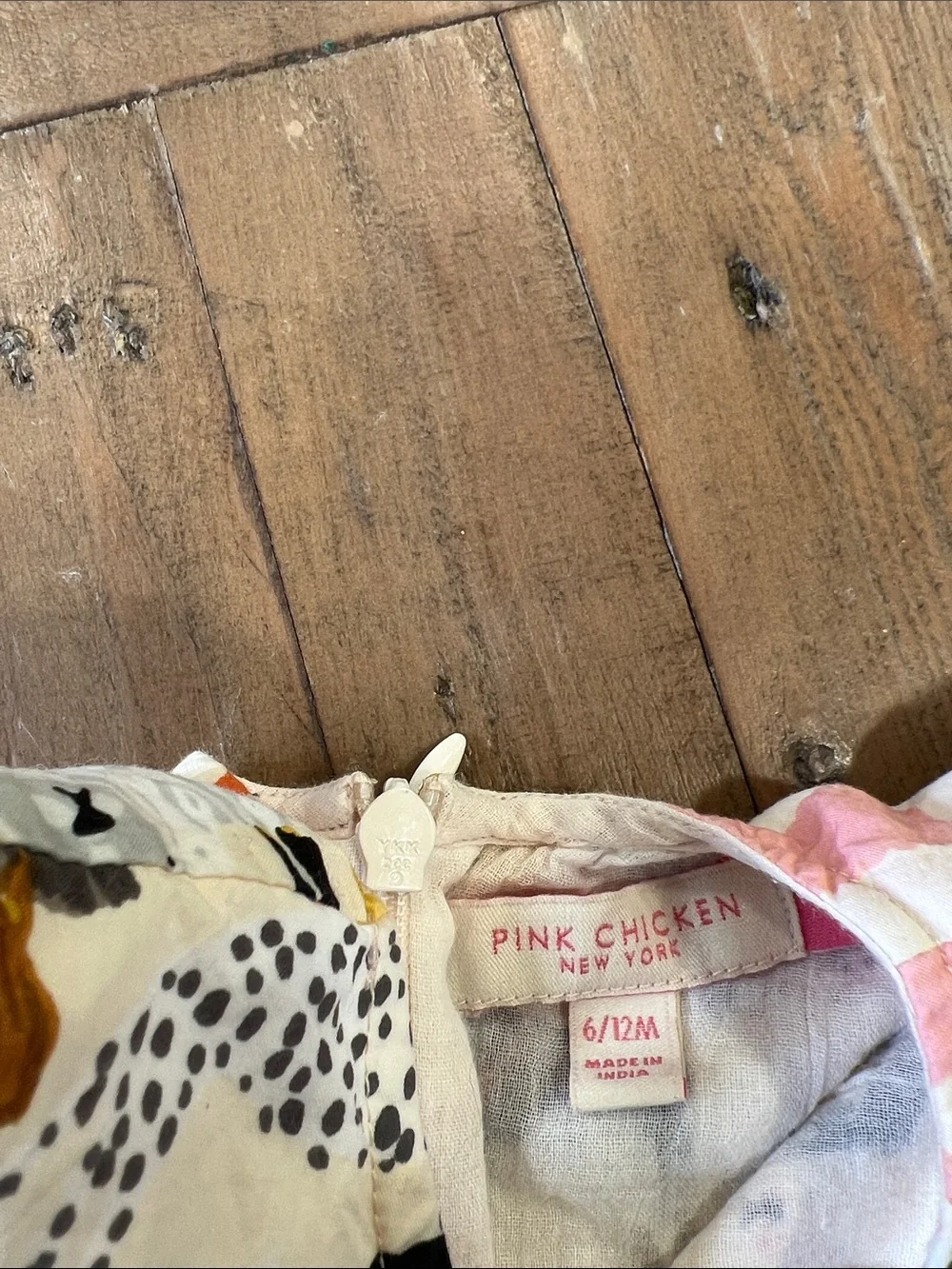 Pink chicken dog print short sleeve dress 6-12 months